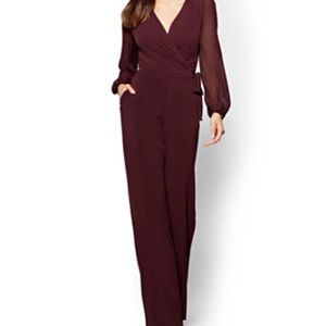 Burgundy sheer sleeve jumpsuit